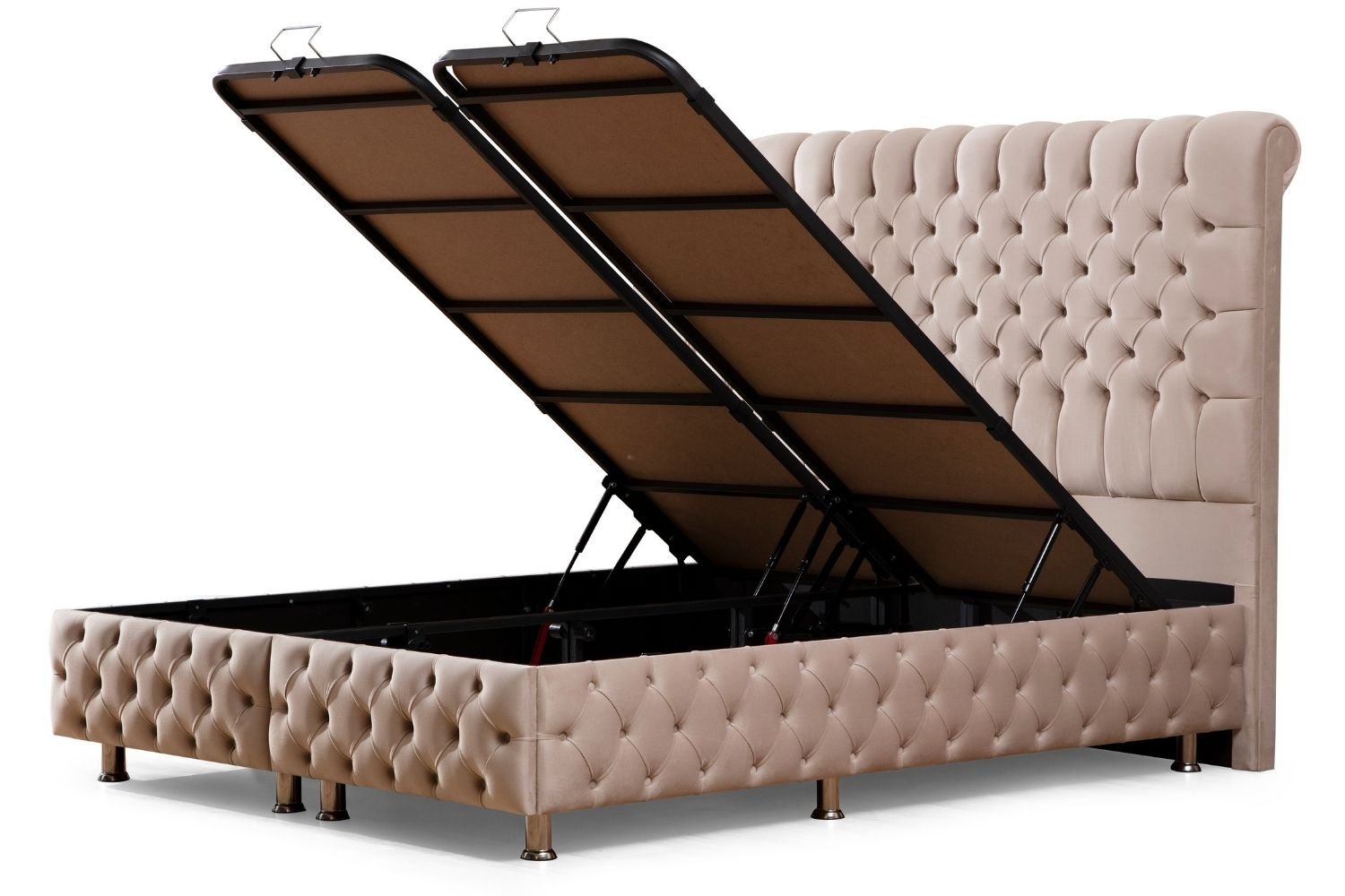 Lit Coffre Luna Beige - Velours capitonné - Image 4