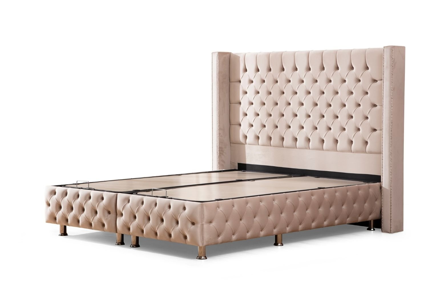 Lit Coffre Clout Beige - Velours capitonné - Image 6