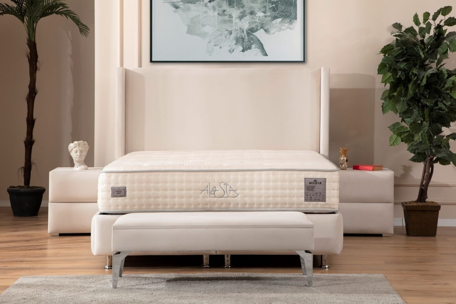 Lit Coffre Coco Blanc Ecru - Velours - Image 3
