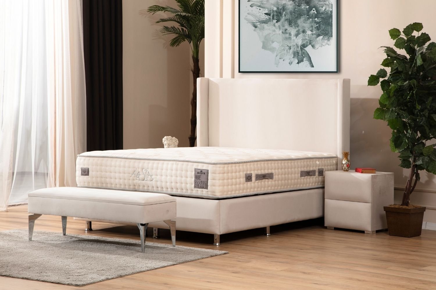 Lit Coffre Coco Blanc Ecru - Velours - Image 4