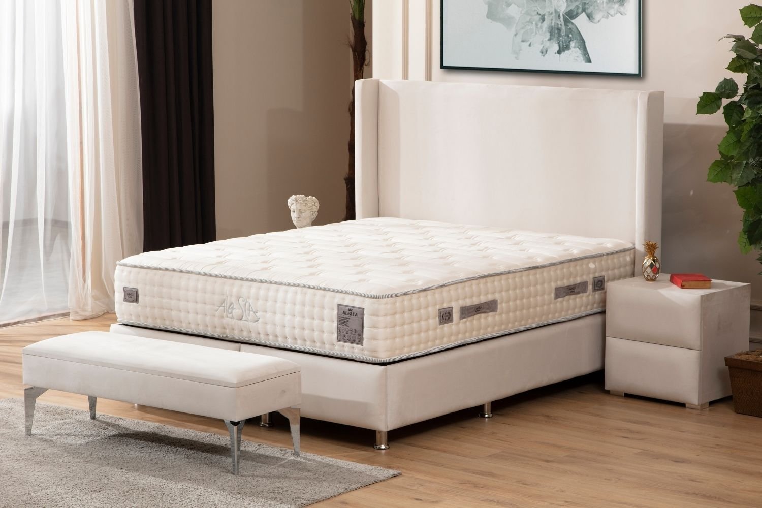 Lit Coffre Coco Blanc Ecru - Velours - Image 5