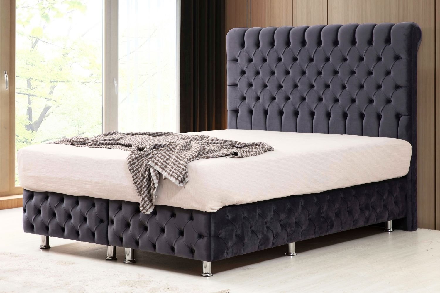 Lit Coffre LUNA GRIS ANTHRACITE - Velours capitonné - Image 5
