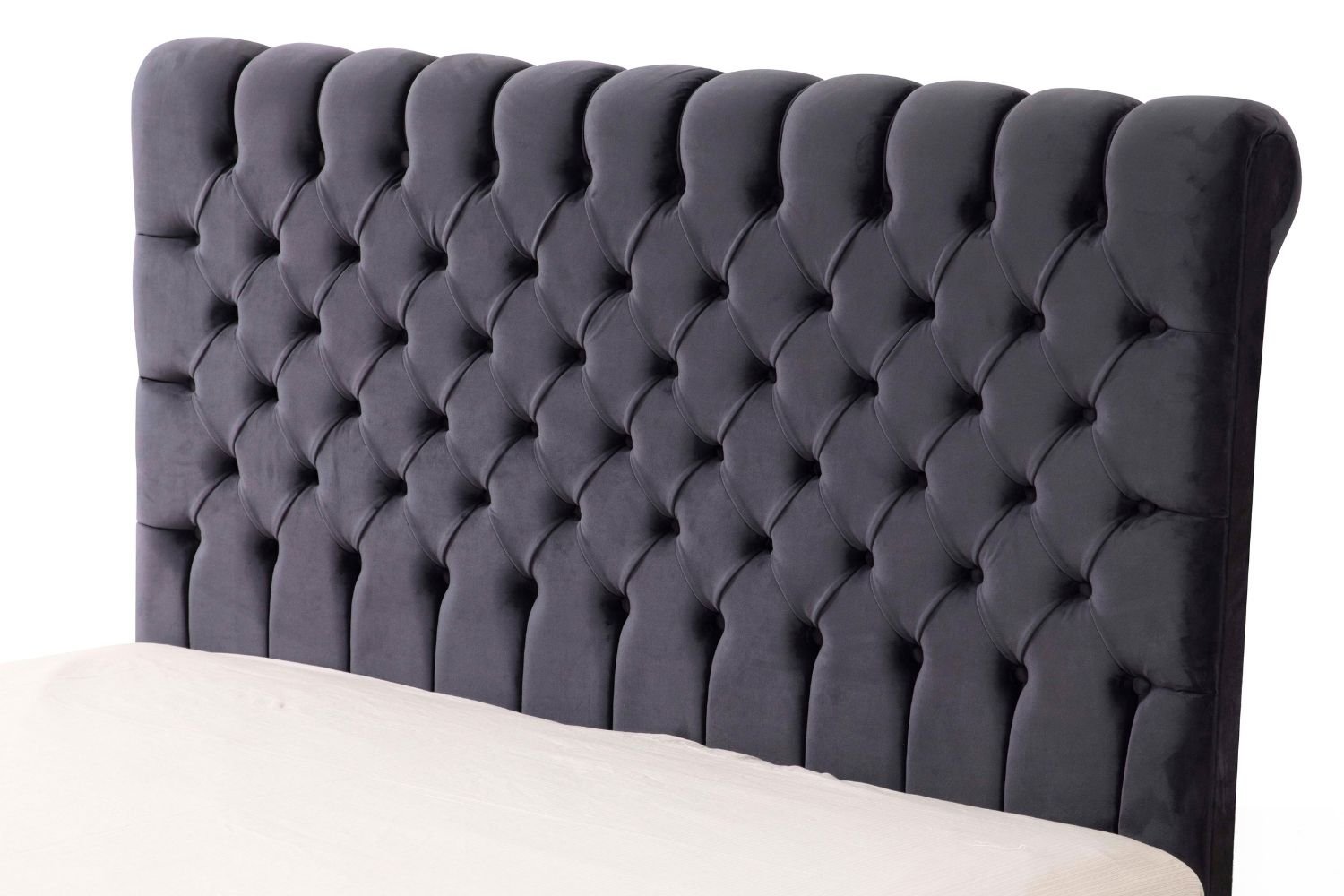 Lit Coffre LUNA GRIS ANTHRACITE - Velours capitonné - Image 7