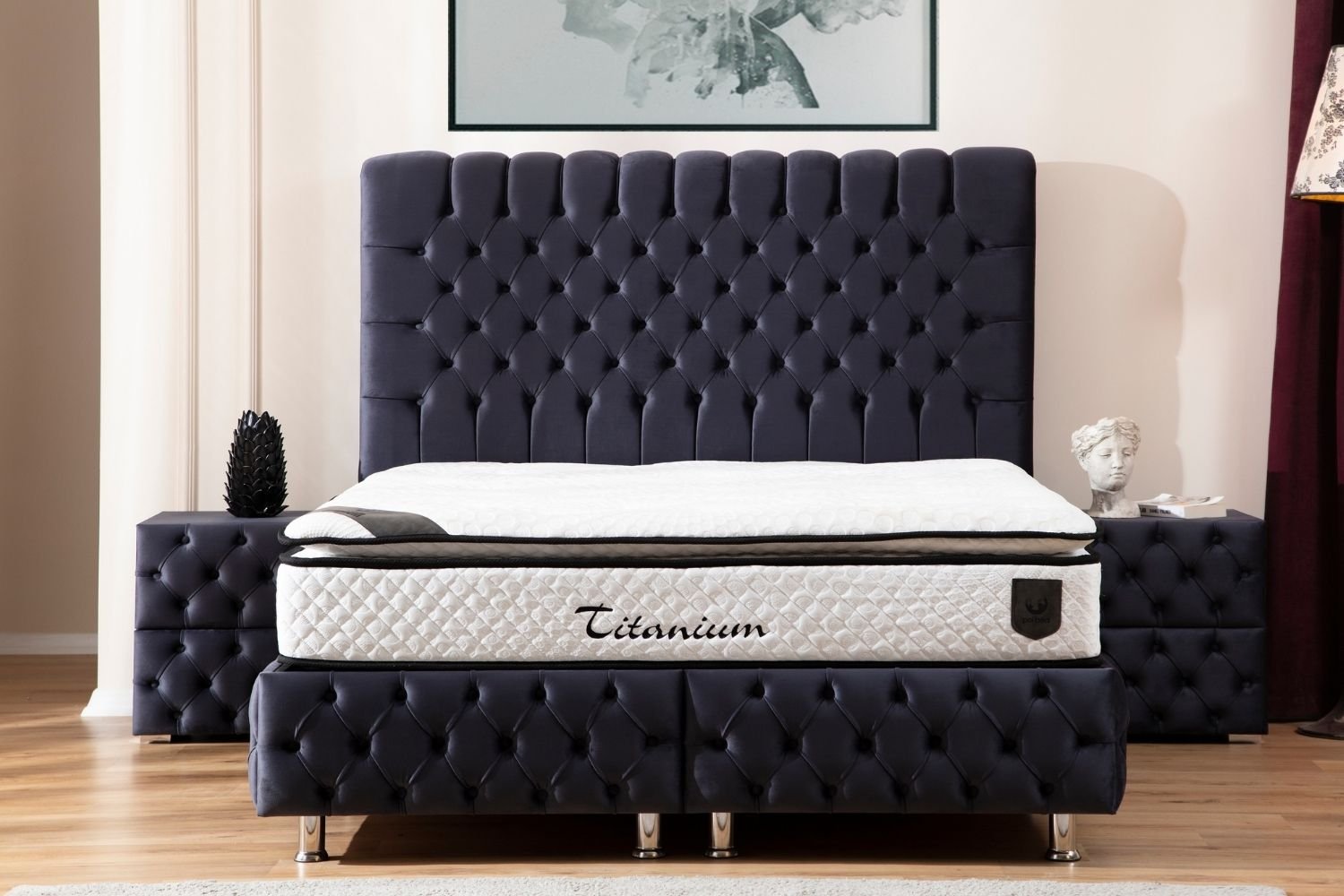 Lit Coffre LUNA GRIS ANTHRACITE - Velours capitonné - Image 10