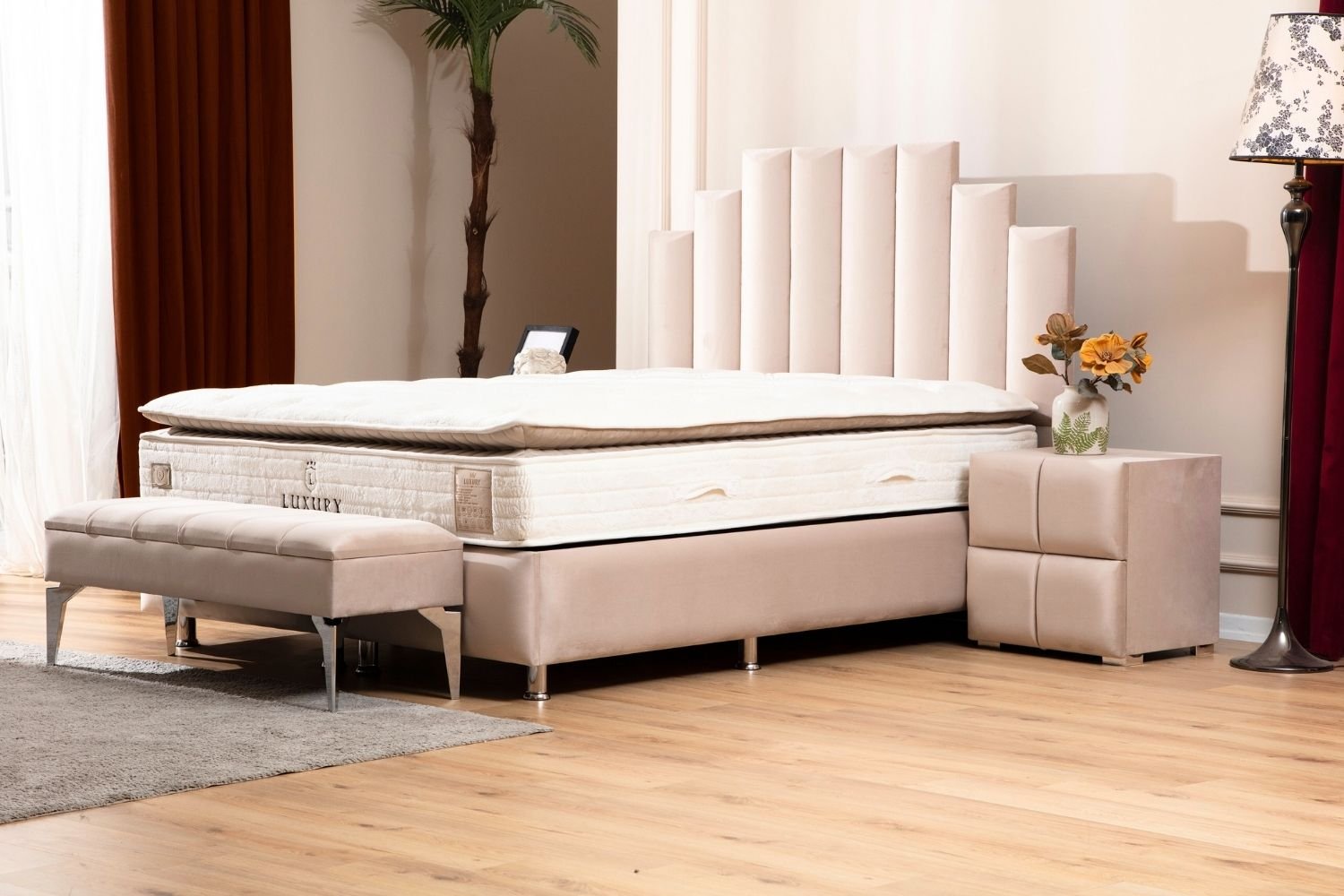 Lit Coffre NATURA BEIGE - Velours - Image 2