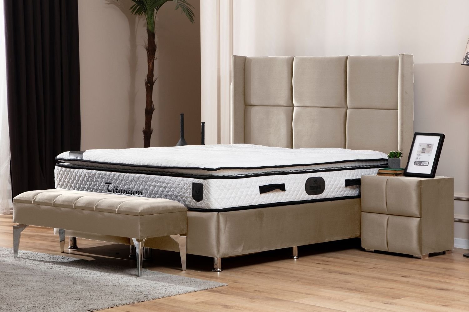 Lit Coffre Rio Beige - Velours - Image 3