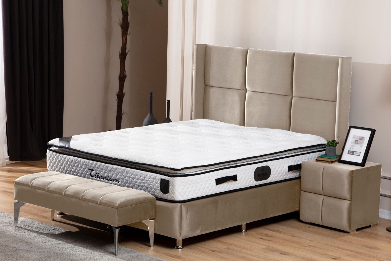 Lit Coffre Rio Beige - Velours - Image 6