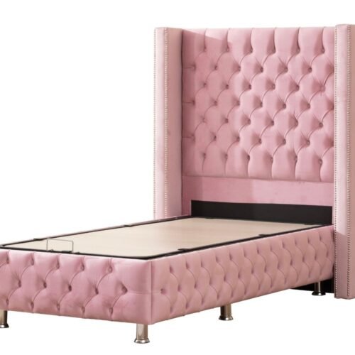 Lit Coffre Enfant CLOUTE - Velours capitonné