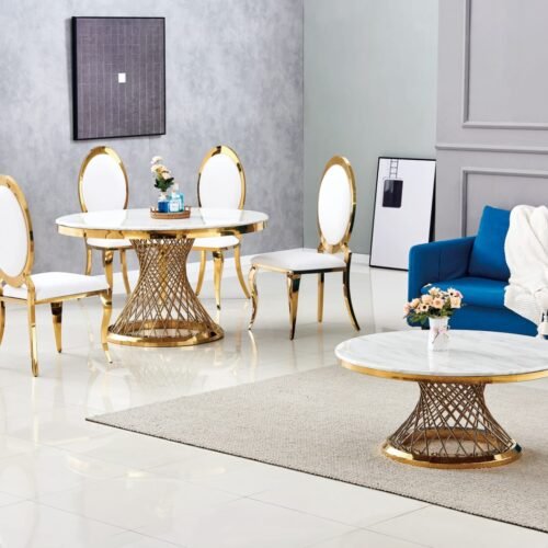 TABLE REPAS DELUXE GOLD MARBRE BLANC