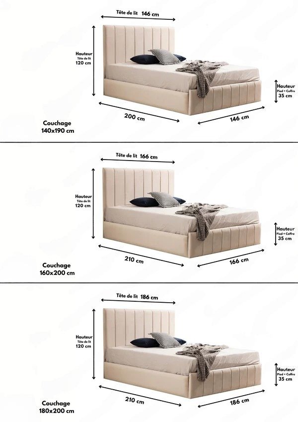 Cadre De Lit POLO BEIGE - Velours - Image 3