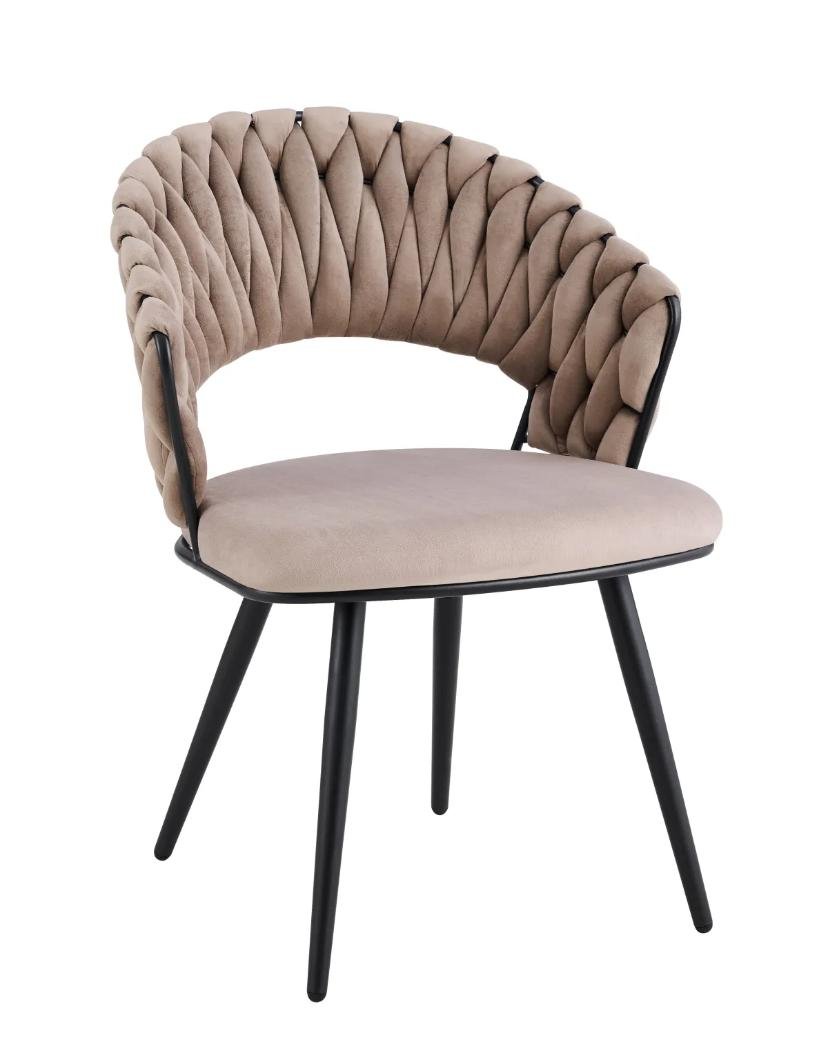 Chaise Carolina Pieds Métal Noir Velours Beige – Image 9