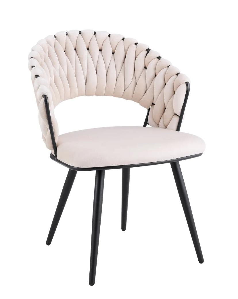 Chaise Carolina Pieds Métal Noir Velours Beige – Image 15