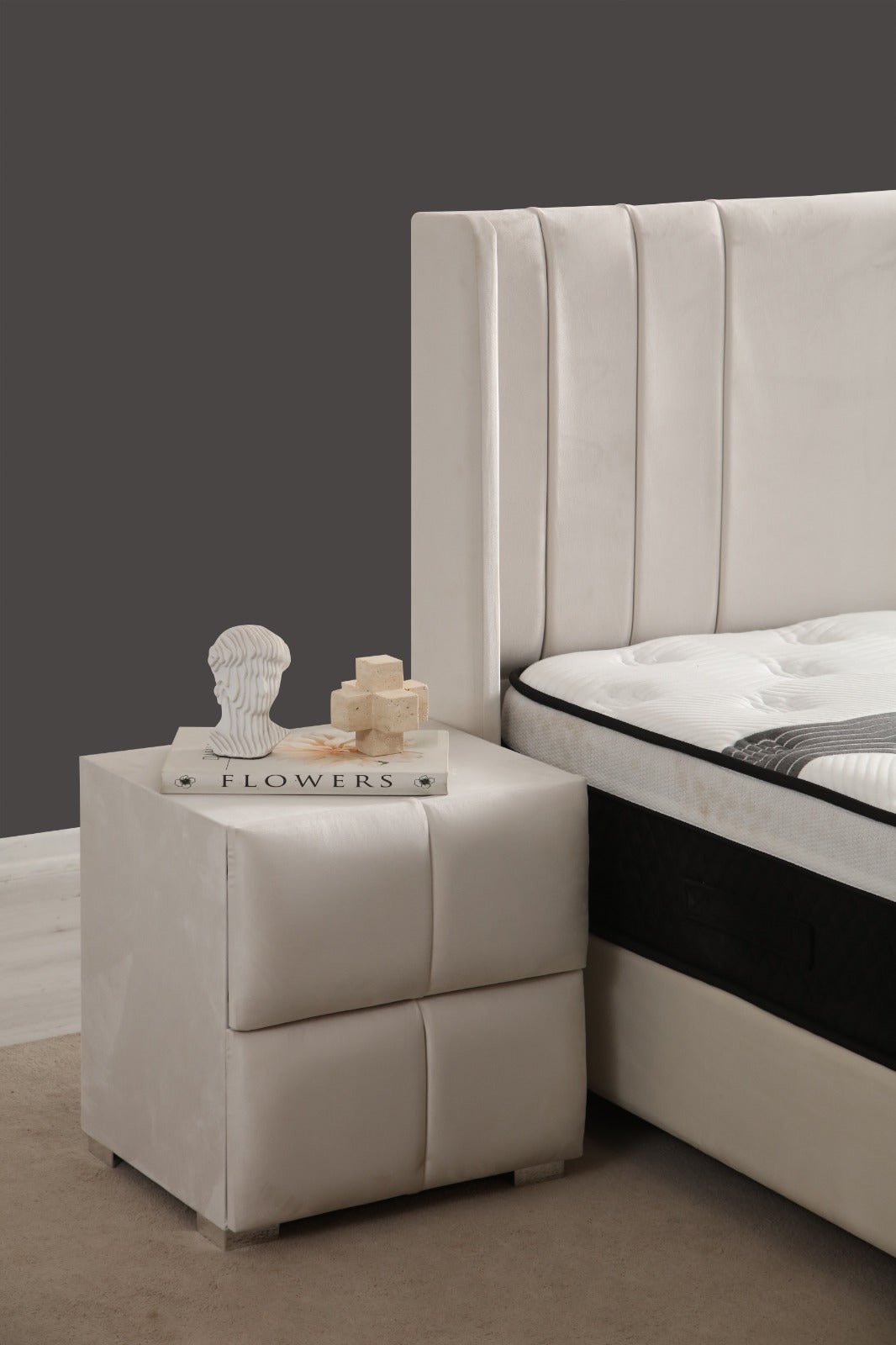 Lit Coffre ALMA BLANC CASSE - Velours - Image 8