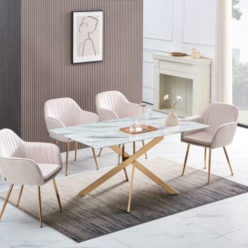 TABLE RECTANGULAIRE JESSICA GOLD MARBRE BLANC