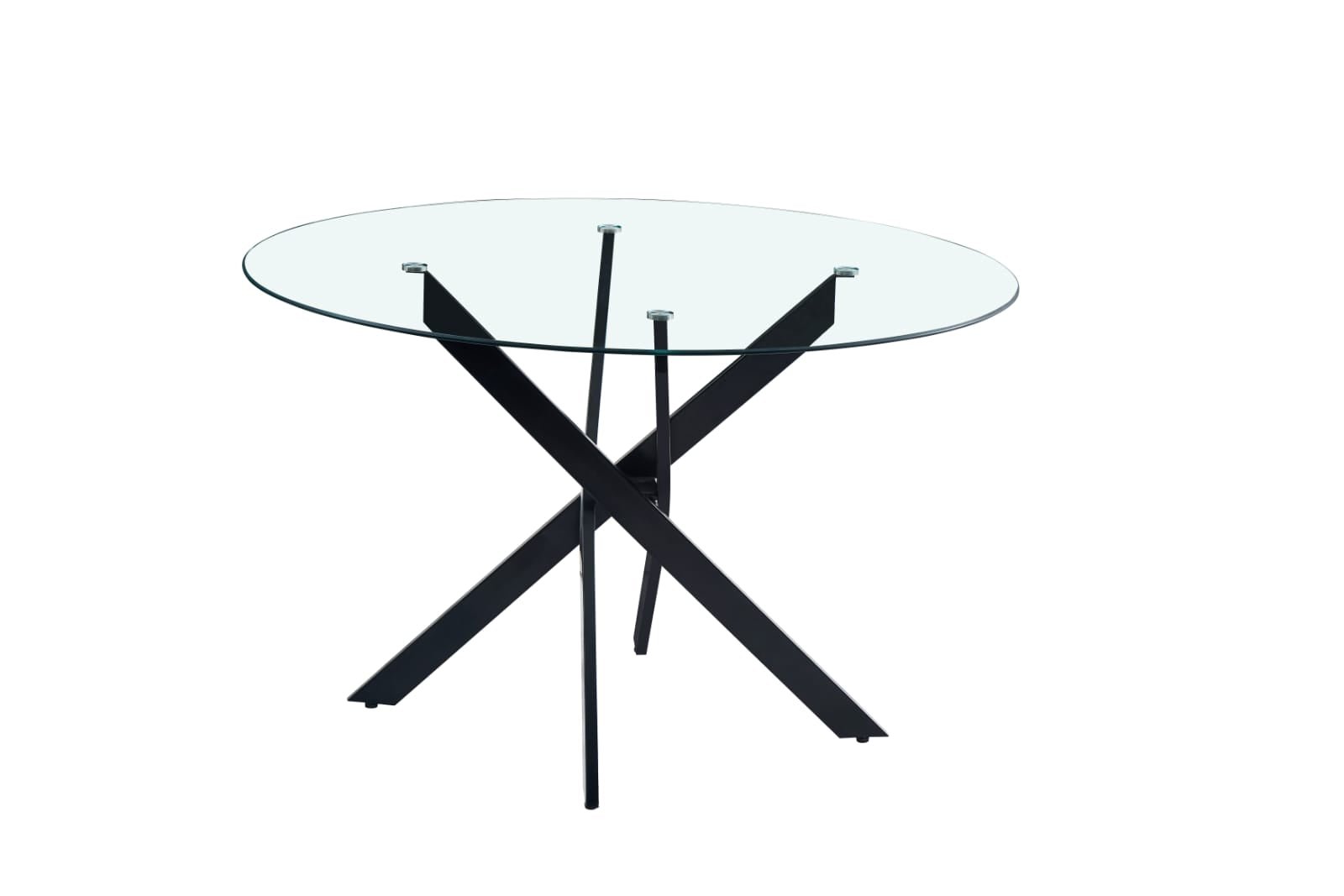 TABLE REPAS JESSICA METAL NOIR PLATEAU TRANSPARENT