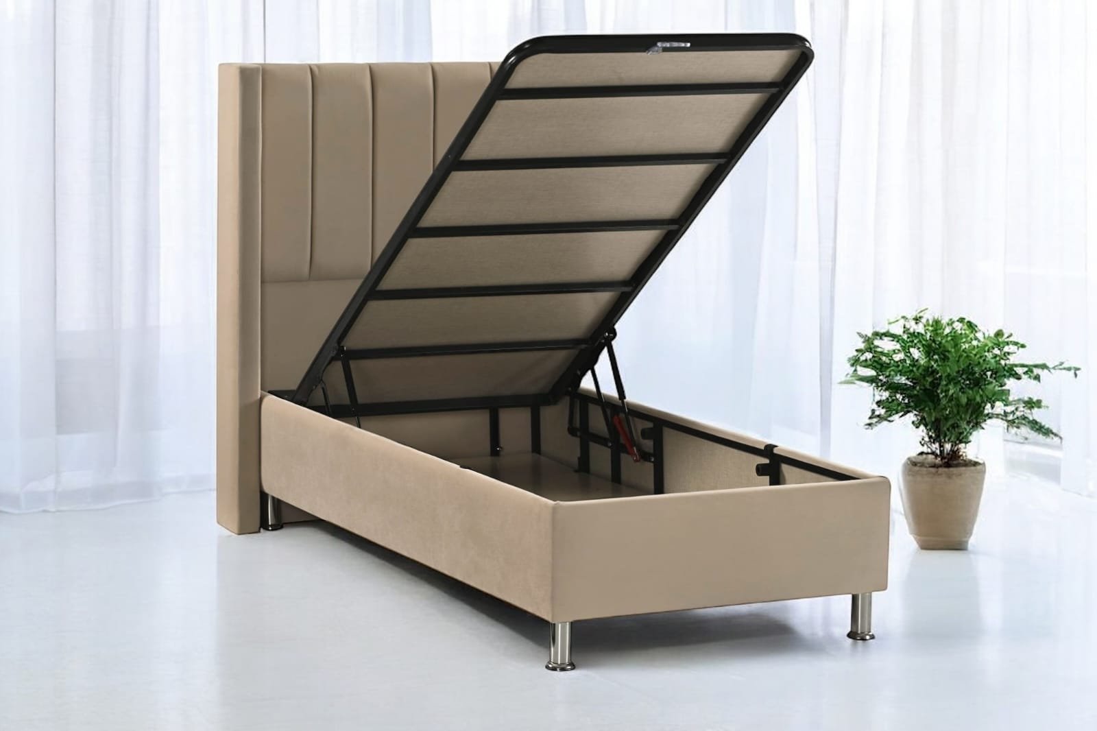 Lit Coffre TOKYO Velours Taupe – Image 4