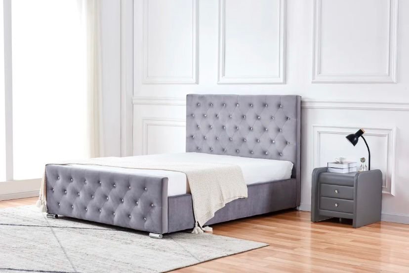 Lit Prestige Capitonne Avec Diamant Velours – Image 3