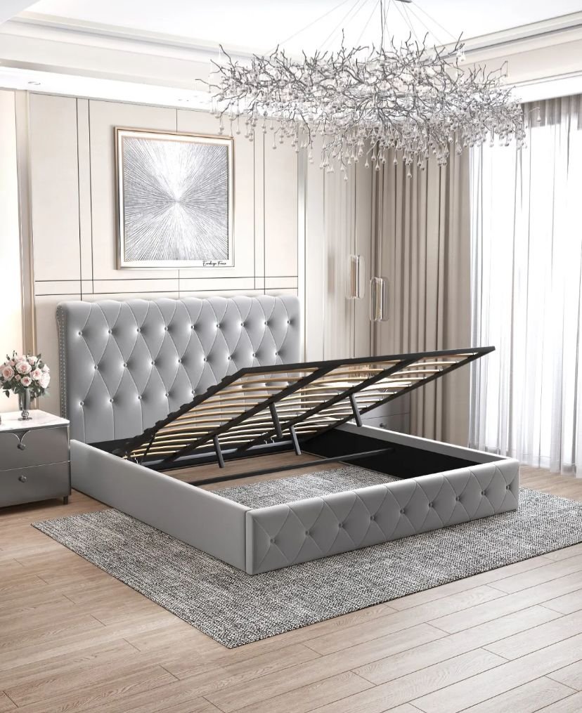 Lit coffre corsica en velours gris - Image 3