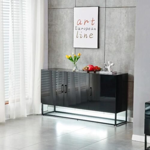 Buffet Alya – Bois Laqué & Pieds Noirs avec Éclairage LED