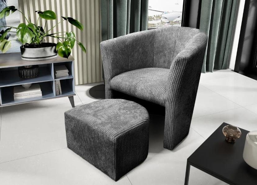 FAUTEUIL LINA – VELOURS CÔTELÉ GRIS