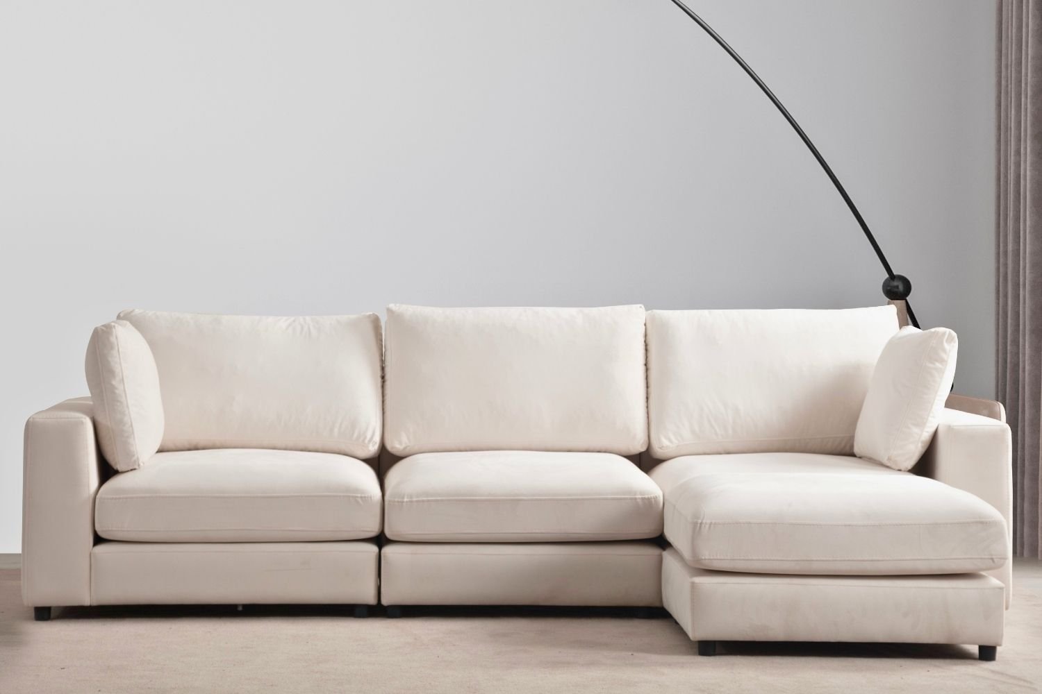 Canapé Julia Modulable Velours Blanc cassé 4+1 Pouf - Image 6