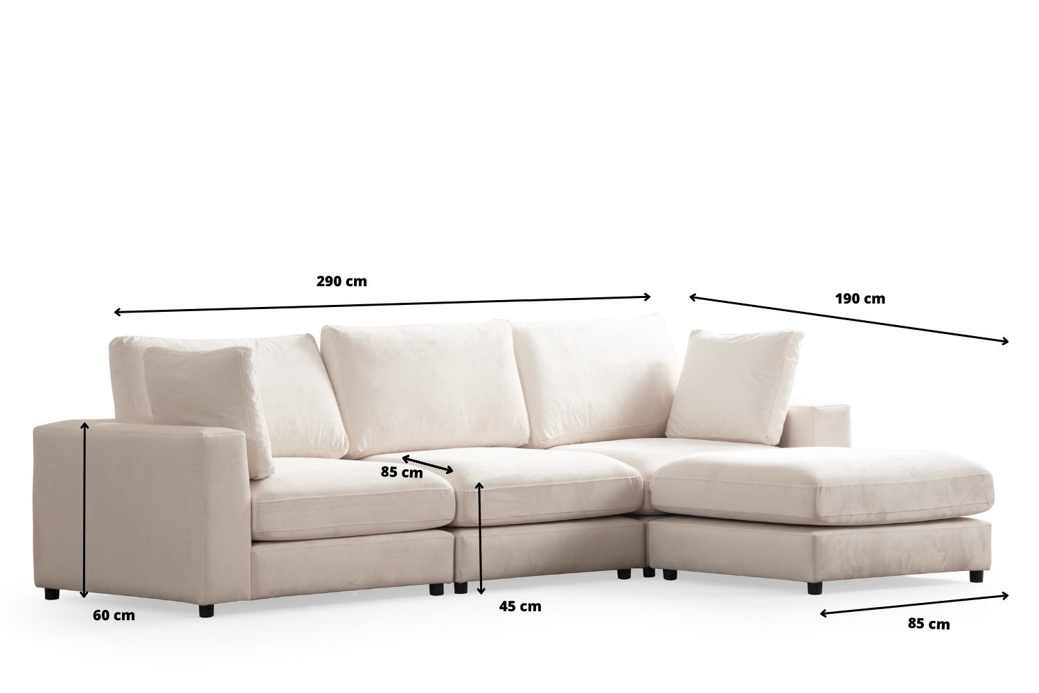 Canapé Julia Modulable Velours Blanc cassé 4+1 Pouf - Image 8
