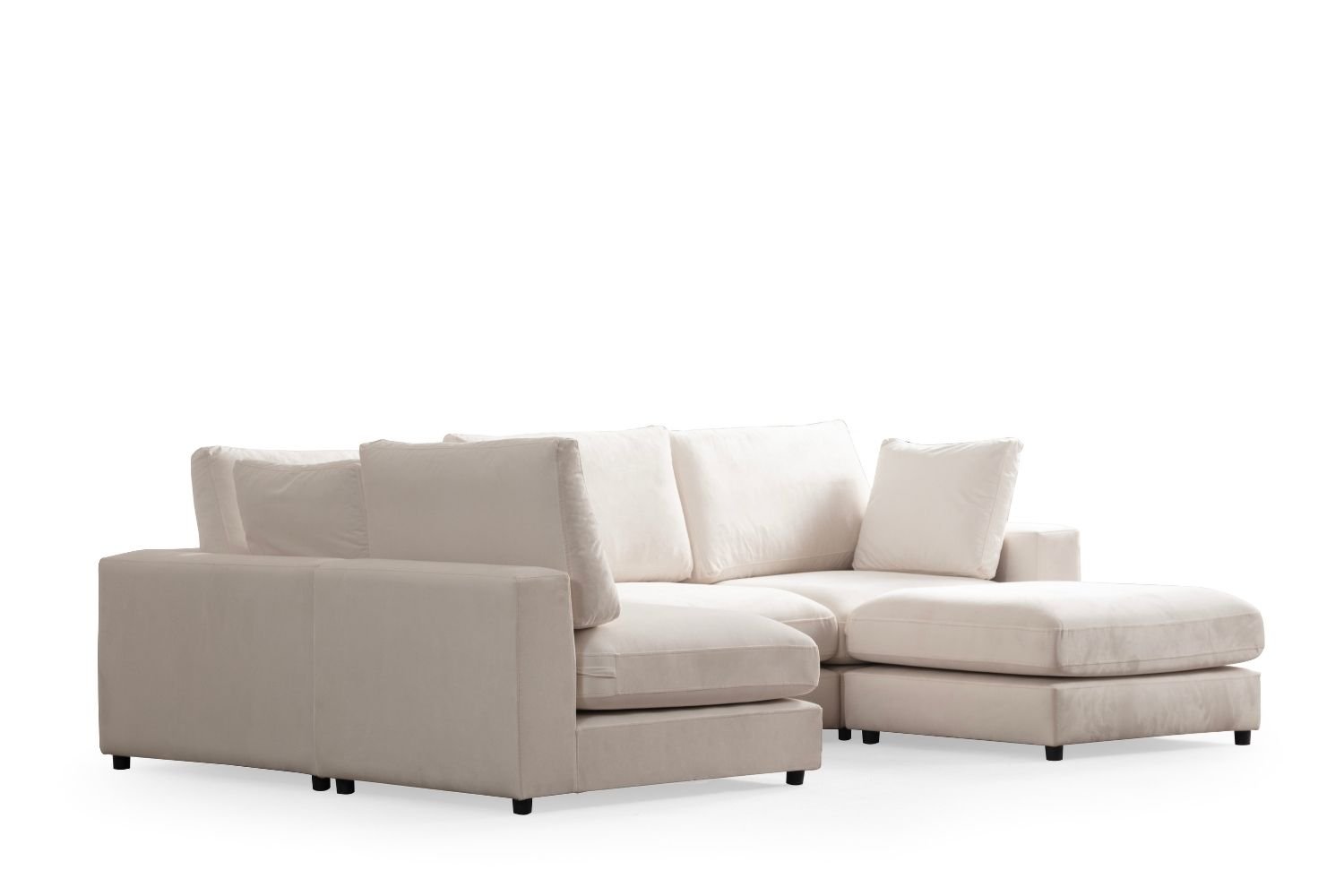 Canapé Julia Modulable Velours Blanc cassé 4+1 Pouf - Image 3
