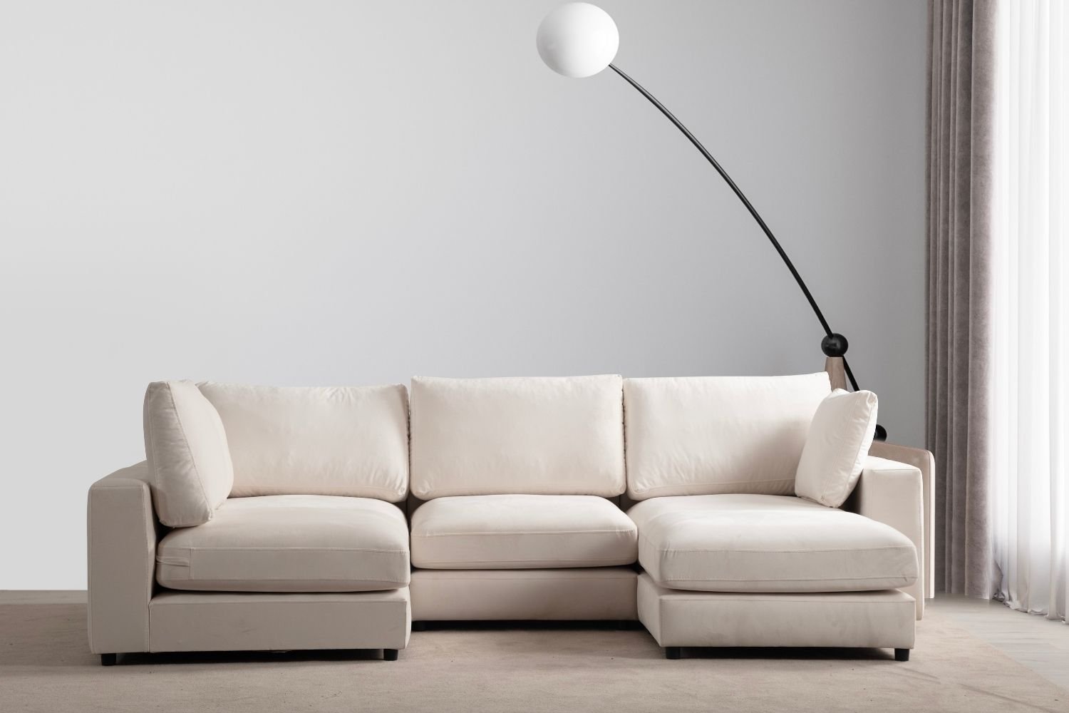 Canapé Julia Modulable Velours Blanc cassé 4+1 Pouf - Image 2