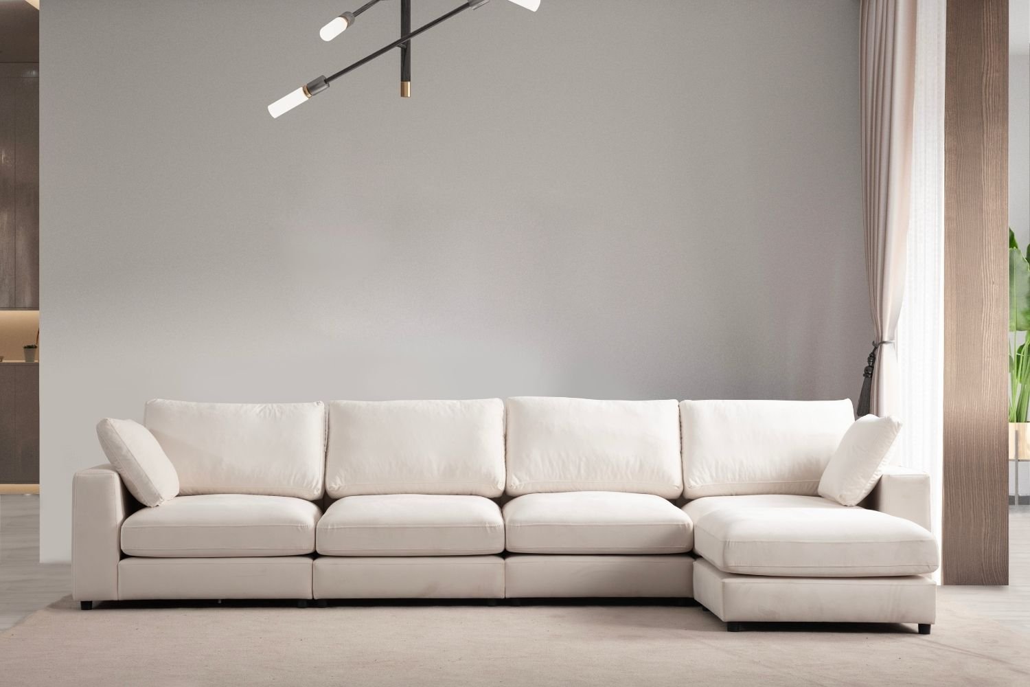 Canapé Julia Modulable Velours Blanc cassé 4+1 Pouf - Image 11