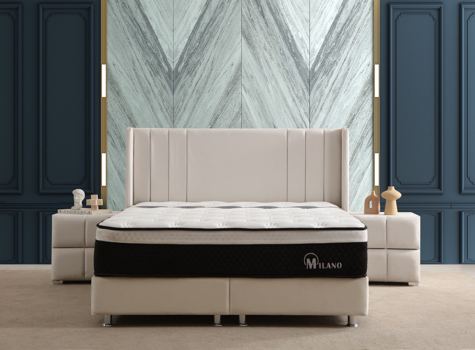 Lit Coffre ALMA BLANC CASSE - Velours - Image 4