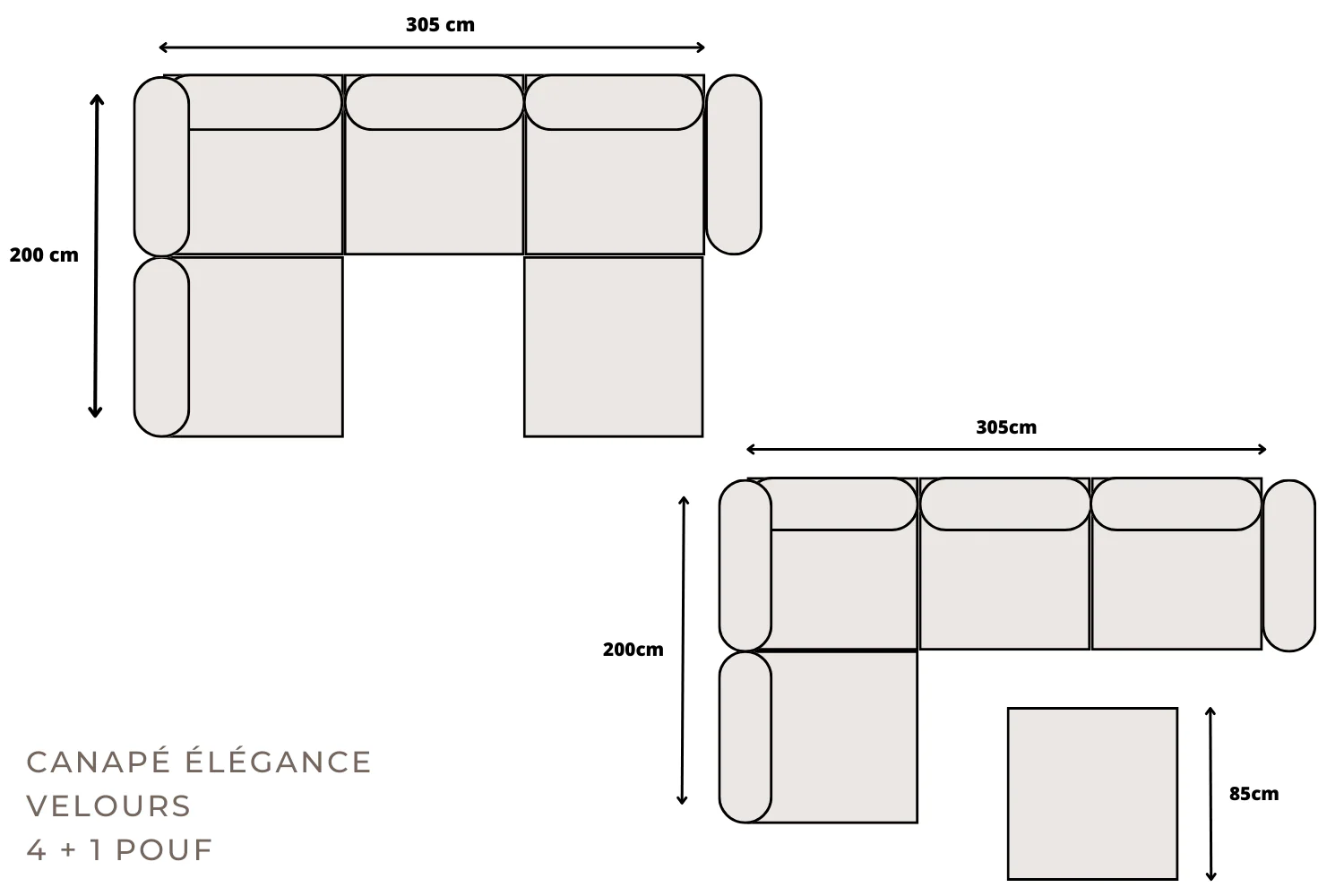 Canapé Elégance Velours Modulable 4+1 Pouf - Image 3