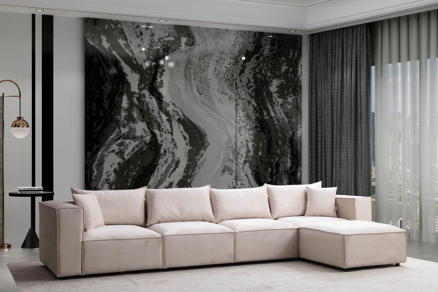 Canapé Elégance Velours Modulable 4+1 Pouf